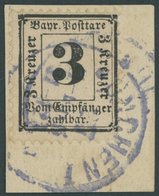 BAYERN P 3X BrfStk, 1870, 3 Pf. Schwarz, Wz. Enge Rauten, Stempel MÜNCHEN 1, Prachtbriefstück, Gepr. U.a. Brettl, Mi. (6 - Autres & Non Classés