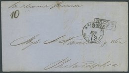BREMEN 1863, Brief Nach Philadelphia Mit R1 BREMEN, K1 N.Y. BREM. BKT 10 Und Tax-Stempel 10, Pracht - Brême