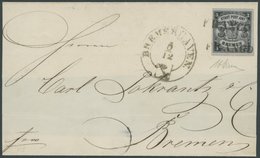 BREMEN 1x BRIEF, 1855, 3 Gr. Schwarz Auf Graublau, Senkrecht Gestreiftes Papier, Type I, Allseits Breitrandig, Kabinetts - Brême