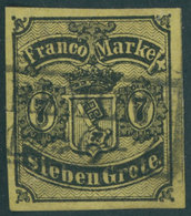 BREMEN 3b O, 1860, 7 Gr. Schwarz Auf Gelboliv, Punkthelle Stelle Sonst Voll-breitrandig Pracht, Signiert Thier, Mi. 1100 - Bremen