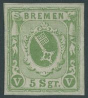 BREMEN 4a (*), 1859, 5 Pf. Gelbgrün, Gummi Wohl Nicht Original, Feinst - Bremen