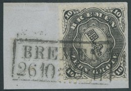 BREMEN 14 BrfStk, 1867, 10 Gr. Schwarz, Dekoratives Prachtbriefstück, Gepr. U.a. Dr. Fischer, Mi. (1400.-) - Bremen