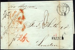 HAMBURG - GRENZÜBERGANGSSTEMPEL 1843, FRANCO, Schwarzer L1 Auf Brief Von DANZIG (K2) Via Belgium Nach London, L1 FRANCO, - Vorphilatelie