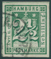 HAMBURG 9 O, 1864, 21/2 S. Blaugrün, Leichte Knitterspur Sonst Breitrandig Pracht, Fotobefund Lange, Mi. 180.- - Hamburg (Amburgo)
