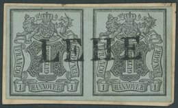 HANNOVER 1 Paar BrfStk, 1850, 1 Gr. Schwarz Auf Graublau Im Waagerechten Paar, Idealer L1 LEHE, Kabinettbriefstück - Hanovre