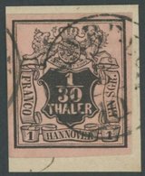 HANNOVER 3a BrfStk, 1851, 1/30 Th. Schwarz Auf Lachsfarben Mit Schwarzem Stempel, Prachtbriefstück, Mi. 100.- - Hanover