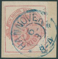 HANNOVER 13a BrfStk, 1859, 3 Pf. Rosa, Dunkle Nuance, Mit Blauem K2 HANNOVER, Kabinettbriefsück, Gepr. Berger, Mi. (110. - Hanovre