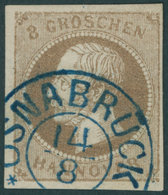 HANNOVER 19a O, 1861, 3 Gr. Braun Mit Idealem Blauen K2 OSNABRÜCK, Kabinett, Kurzbefund Berger, Mi. (70.-) - Hanovre