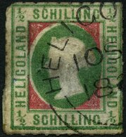HELGOLAND 1II O, 1867, 1/2 S. Bläulichgrün/rötlichkarmin, Type II, Rundstempel, Starke Mängel, Fein, Gepr. Schulz, Mi. 2 - Héligoland