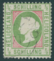 HELGOLAND 6b O, 1870, 1/2 S. Mittelbläulichgrün/karmin, üblich Gezähnt Pracht, Mi. 320.- - Héligoland