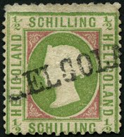 HELGOLAND 6e O, 1872, 1/2 S. Hellolivgrün/karmin, L1, Kleine Mängel, Feinst, Gepr. C. Brettl, Mi. 200.- - Helgoland