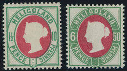 HELGOLAND 14e,16b **, 1890, 10 Pf. Bläulichgrün/karmin Und 50 Pf. Grün/dunkelkarmin, 2 Postfrische Prachtwerte, Mi. 65.- - Helgoland