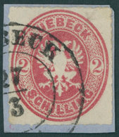 LÜBECK 10 BrfStk, 1863, 2 S. Karmin, Prachtbriefstück, Gepr. Grobe, Mi. 90.- - Luebeck