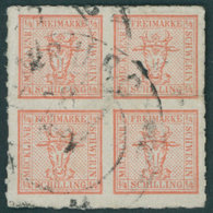 MECKLENBURG SCHWERIN 4 O, 1864, 4/4 S. Graurot, Durchstochen, K2 Hamburg, Feinst (etwas Bügig), Mi. 2400.- - Mecklenbourg-Schwerin