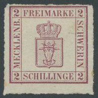 MECKLENBURG SCHWERIN 6a *, 1866, 2 S. Dunkelmagenta, Gummireste, Feinst (helle Stelle), Mi. 300.- - Mecklenburg-Schwerin