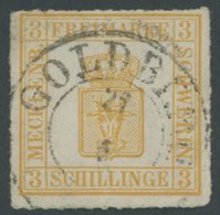 MECKLENBURG SCHWERIN 7I O, 1864, 3 S. Gelblichorange, Geripptes Papier, K2 GOLDBERG, Mi. 150.- - Mecklenbourg-Schwerin