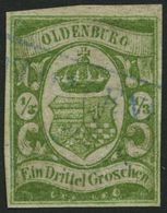 OLDENBURG 10b O, 1861, 1/3 Gr. Moosgrün, Repariert Wie Pracht, Mi. (3000.-) - Oldenburg