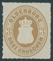 OLDENBURG 19B **, 1867, 3 Kr. Ockerbraun, Postfrisch, Pracht, Mi. 120.- - Oldenbourg