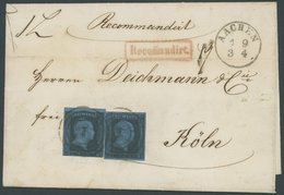 PREUSSEN 3 BRIEF, 1858, 2 Sgr. Schwarz Auf Graublau, 2x (linke Marke Unten Berührt) Auf Brief Mit Nummernstempel 1 Von A - Altri & Non Classificati