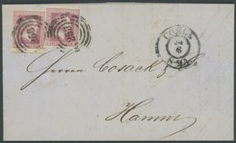 PREUSSEN 6a BRIEF, 1858, 1 Sgr. Rosa, 2x Auf Brief Mit Nummernstempel 258 Von COELN Nach Hamm, Rechte Marke Oben Rechts  - Autres & Non Classés