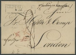 SACHSEN CRIMMITSCHAU, R2 Auf Brief (1828) Nach London, Mehrfach Taxiert, Handschriftlich Pr. Hamburger Dampfboot, Rückse - Vorphilatelie