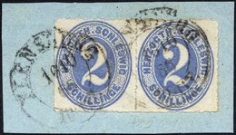 SCHLESWIG-HOLSTEIN 16 Paar BrfStk, 1865, 2 S. Grauultramarin Im Waagerechten Paar Auf Briefstück, K2 FLENSBURG, Pracht,  - Schleswig-Holstein