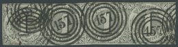 THURN Und TAXIS 7a O, 1852, 1 Kr. Schwarz Auf Olivgrau Im Viererstreifen Mit Nummernstempel 157, Voll-überrandig, Feinst - Otros & Sin Clasificación