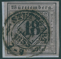 WÜRTTEMBERG 5I BrfStk, 1851, 18 Kr. Schwarz Auf Violettgrau, Type I, Allseits Breitrandig Auf Kleinem Briefstück, K2 STU - Sonstige & Ohne Zuordnung