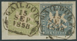 WÜRTTEMBERG 8a,10a BrfStk, 1858, 6 Kr. Gelblichgrün Und 18 Kr. Hellblau, Je Zweiseitig Breitrandig, Zusammen Auf Einem D - Autres & Non Classés