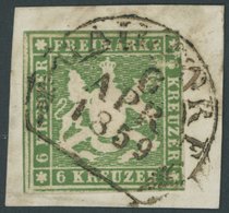 WÜRTTEMBERG 8b BrfStk, 1857, 6 Kr. Giftgrün, Segmentstempel GAILDORF, Rechts Leicht Angeschnitten, Feinst, Gepr. Irtenka - Autres & Non Classés