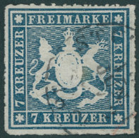 WÜRTTEMBERG 35a O, 1868, 7 Kr. Blau, Pracht, Mi. 160.- - Sonstige & Ohne Zuordnung