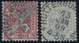 WÜRTTEMBERG 216b,231b O, 1896/1906, 40 Pf. Dunkelrosarot Und 20 Pf. Grautürkis, 2 Prachtwerte, Gepr. Klinkhammer, Mi. 70 - Autres & Non Classés