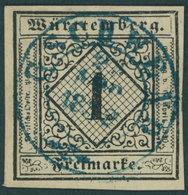 WÜRTTEMBERG 1b O, GSCHWEND, Blauer K2 Ideal Auf 1 Kr. Schwarz Auf Sämisch, Kleine Helle Stelle, Pracht - Altri & Non Classificati