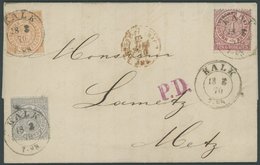 NDP 15-17 BRIEF, 1870, 1/2 - 2 Gr., Dreifarbenfrankatur Auf Brief Mit K2 KALK Nach Metz, Dekorativer Prachtbrief - Autres & Non Classés