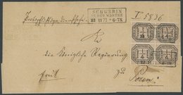 NDP D 1 VB BRIEF, 1871, 1/4 Gr. Schwarz/mattorangerot Im Viererblock Als Seltene Mehrfachfrankatur Mit R3 SCHWERIN AN DE - Sonstige & Ohne Zuordnung