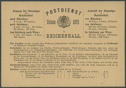 BAHNPOST 1872, Postdienst Bad Reichenhall Saison 1872, Detaillierte Informationskarte über Den Post- Und Bahndienst, Pra - Machines à Affranchir (EMA)