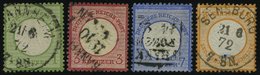 Dt. Reich 7,9/10,14 O, 1872, 1, 3, 7 Kr. Und 1/2 Gr. Kleine Brustschilde, 4 Prachtwerte, Mi. 275.-.- - Gebraucht