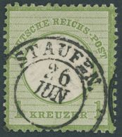 Dt. Reich 7 O, 1872, 1 Kr. Gelblichgrün, Nachverwendeter K2 STAUFEN, Pracht, Mi. 70.- - Gebraucht