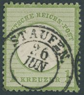 Dt. Reich 7 O, 1872, 1 Kr. Gelblichgrün, Nachverwendeter K2 STAUFEN, Pracht, Mi. 70.- - Usati