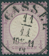 Dt. Reich 16 O, 1872, 1/4 Gr. Grauviolett, Idealer TuT-K1 CASSEL, Kabinett, Fotobefund Sommer - Gebraucht