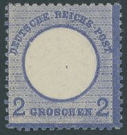 Dt. Reich 20X *, 1872, 2 Gr. Ultramarin Mit Plattenfehler Kerbe Im Innenkreis Unter UT, Kleine Marke, Falzrest, üblich G - Gebraucht