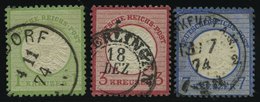 Dt. Reich 23,25/6 O, 1872, 1, 3 Und 7 Kr. Große Brustschilde, 2 Prachtwerte, Mi. 144.- - Gebruikt