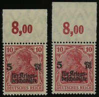 Dt. Reich 105aPOR **, 1919, 10 Pf. Rot Kriegsgeschädigte, Plattendruck, Oberrandstück, 2 Verschiedene Nuancen, Pracht, G - Gebraucht