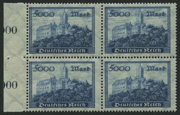 Dt. Reich 261b VB **, 1923, 5000 M. Dunkelgrünlichblau Im Randviererblock, Pracht, Gepr. Infla, Mi. 88.- - Gebraucht