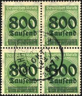 Dt. Reich 308b VB O, 1923, 800 Tsd. Auf 1000 M. Bläulichgrün Im Zentrisch Gestempelten Viererblock, Pracht, R!, Gepr. Sc - Usados