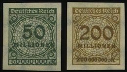 Dt. Reich 321U,323AU *, 1923, 50 Mio. M. Dunkelgrünoliv Und 200 Mio. M. Ockerbraun, Ungezähnt, 2 Prachtwerte, Mi. 200.- - Usados