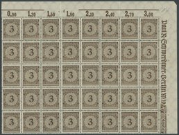 Dt. Reich 338aP **, 1923, 3 Pf. Dunkelorangebraun, Oberrandbogenteil Mit 40 Werten, Dabei Feld 13 Und 18 Mit Korbdeckels - Oblitérés