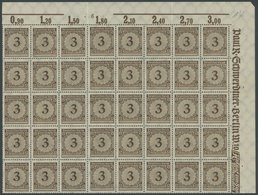 Dt. Reich 338aP **, 1923, 3 Pf. Dunkelorangebraun, Oberrandbogenteil Mit 40 Werten, Dabei Feld 13 Und 18 Mit Korbdeckels - Usados