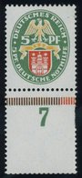 Dt. Reich 425X **, 1928, 5 Pf. Nothilfe, Wz. Stehend, Unterrandstück, Postfrisch, Rechts Ein Heller Zahn, Ansonsten Ist  - Gebraucht