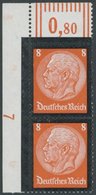 Dt. Reich 551WOR **, 1934, 8 Pf. Hindenburg-Trauer, Walzendruck, Im Senkrechten Paar Aus Der Linken Oberen Bogenecke Mit - Autres & Non Classés